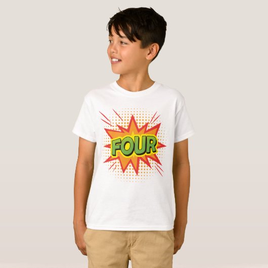 Comic Retro Script Tekst Kinder 4e verjaardag T-shirt (Voorkant volledig)