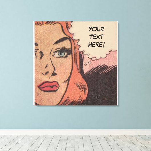 Comic Roy Lichtenstein Stijl Redhead Canvas Afdruk (Insitu (Houten vloer))