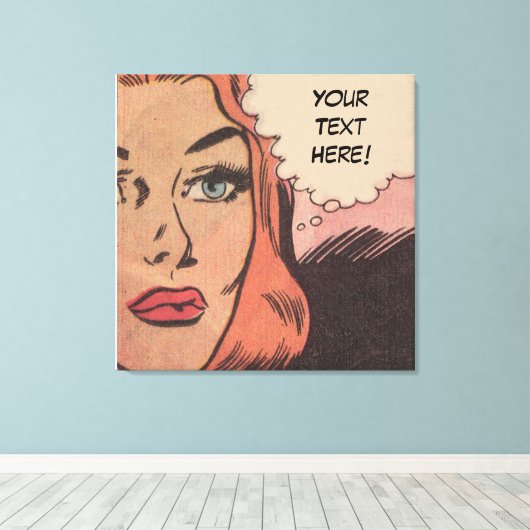 Comic Roy Lichtenstein Stijl Redhead Canvas Afdruk (Insitu (Houten vloer))