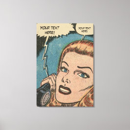 Comic Roy Lichtenstein Stijl Redhead op de telefoo Canvas Afdruk