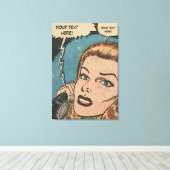 Comic Roy Lichtenstein Stijl Redhead op de telefoo Canvas Afdruk (Insitu (Houten vloer))