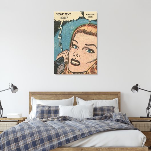 Comic Roy Lichtenstein Stijl Redhead op de telefoo Canvas Afdruk (Insitu (Slaapkamer))