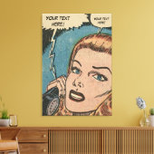 Comic Roy Lichtenstein Stijl Redhead op de telefoo Canvas Afdruk (Insitu (Woonkamer))