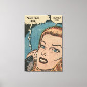 Comic Roy Lichtenstein Stijl Redhead op de telefoo Canvas Afdruk (Voorkant)