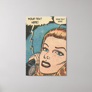 Comic Roy Lichtenstein Stijl Redhead op de telefoo Canvas Afdruk