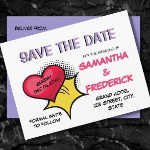 Comic Save the Date-ansichtkaart   Moderne Pop Art Briefkaart