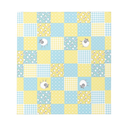Comic Sheep, country-Style, Faux Patchwork-Notitie Notitieblok (Voorkant)