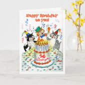 Comic Singing Cats Leeftijdsgebonden 14e verjaarda Kaart (Gele Bloem)