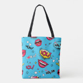 Comic speech belbles en vrouw lippen met verschill tote bag (Achterkant)