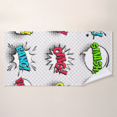 Comic speech belletjes met halftoonschaduw en teks badhanddoek (Badhanddoek)