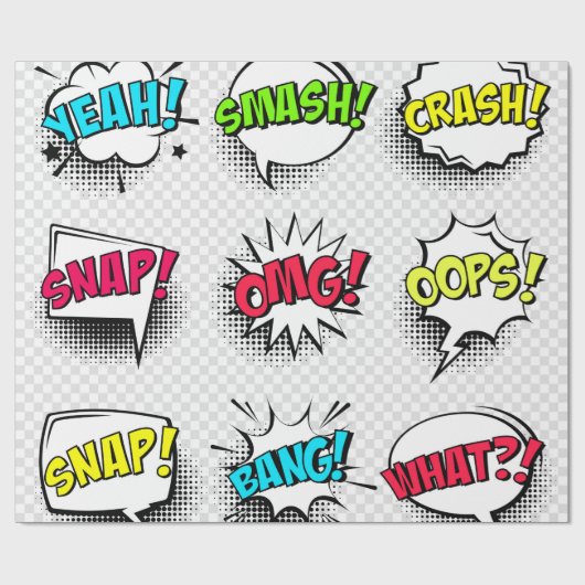 Comic speech belletjes met halftoonschaduw en teks cadeaupapier (Vlak)