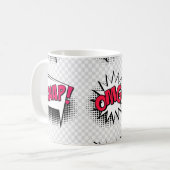 Comic speech belletjes met halftoonschaduw en teks koffiemok (Voorkant links)