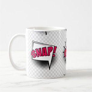 Comic speech belletjes met halftoonschaduw en teks koffiemok