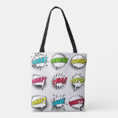Comic speech bubbles with halftone shadow and text tote bag (Achterkant)