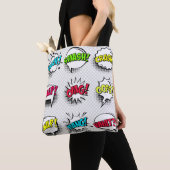 Comic speech bubbles with halftone shadow and text tote bag (Dichtbij)