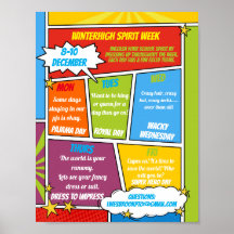 COMIC Spirit week school flyer SUPER HELD