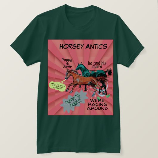 comic stijl horsey capriolen T-shirt (Design voorkant)