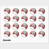 Comic stijl nummer 15 biljart bal ronde sticker (Vel)