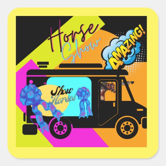 Comic stijl paard show vierkante sticker (Voorkant)