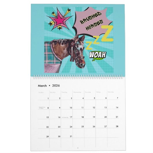 Comic stijl paarden kalender (Mar 2026)