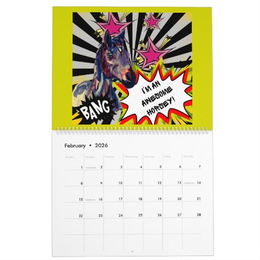 Comic stijl paarden kalender (Feb 2026)