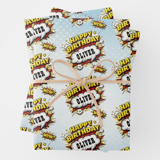 Comic Stijl Superheld Jonge Naam Verjaardag  Inpakpapier Vel (In situ)