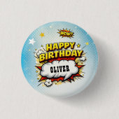 Comic Stijl Superheld Jonge Naam Verjaardag  Ronde Button 3,2 Cm (Voorkant)