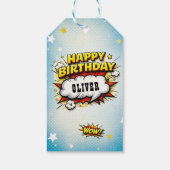 Comic Stijl Superhelden Jongensnaam Verjaardag Cadeaulabel (Achterkant)