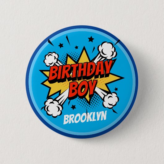 Comic stijl Verjaardag Jongen typografie splash Ronde Button 5,7 Cm (Voorkant)
