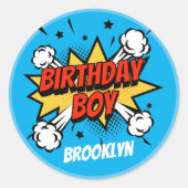 Comic stijl Verjaardag Jongen typografie splash Ronde Sticker (Voorkant)