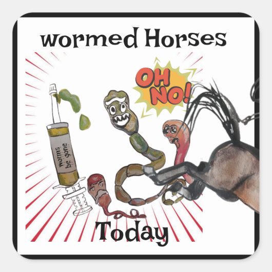 Comic stijl wormed paarden vierkante sticker (Voorkant)