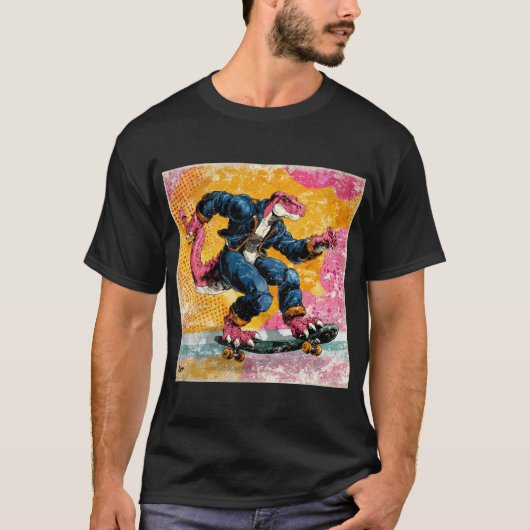 Comic Street Dino Skater in Blue Jacket T-shirt (Voorkant)