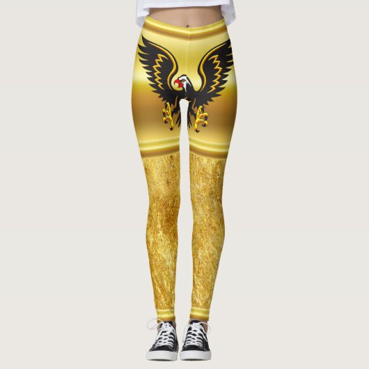 Comic strip Black en Gold eagle met gouden folie Leggings (Voorkant)