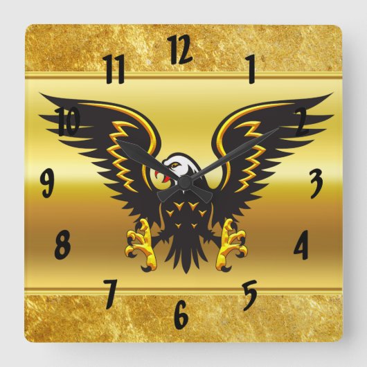 Comic strip Black en Gold eagle met goudfolie Vierkante Klok (Voorkant)