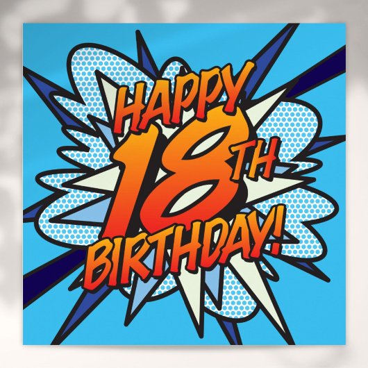 Comic strip HAPPY 18DE VERJAARDAG! blauw Poster