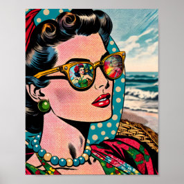 Comic Style Art | Vrouw kijken naar Hula Dancer Poster