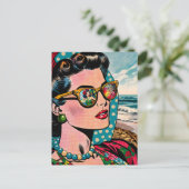 Comic Style Art | Vrouw kijken naar Hula danser Bl Briefkaart (Staand voorkant)