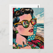 Comic Style Art | Vrouw kijken naar Hula danser Bl Briefkaart (Voorkant / Achterkant)