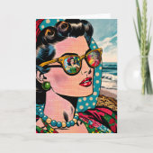 Comic Style Art | Vrouw kijken naar Hula danser Bl Kaart (Voorkant)