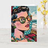 Comic Style Art | Vrouw kijken naar Hula danser Bl Kaart (Gele Bloem)