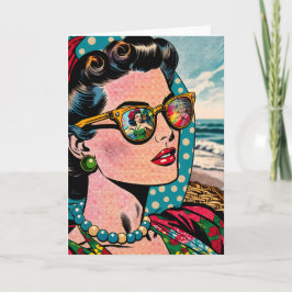 Comic Style Art | Vrouw kijken naar Hula danser Bl Kaart