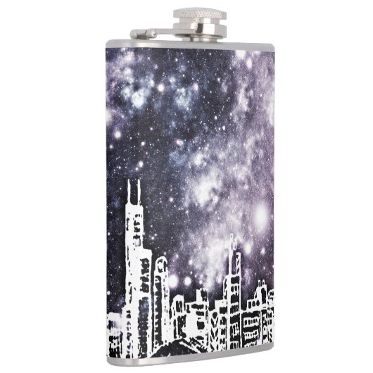 Comic Style Black & White City Skyline Galaxy Heupfles (Rechts)