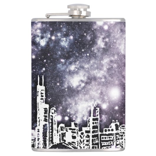 Comic Style Black & White City Skyline Galaxy Heupfles (Voorkant)