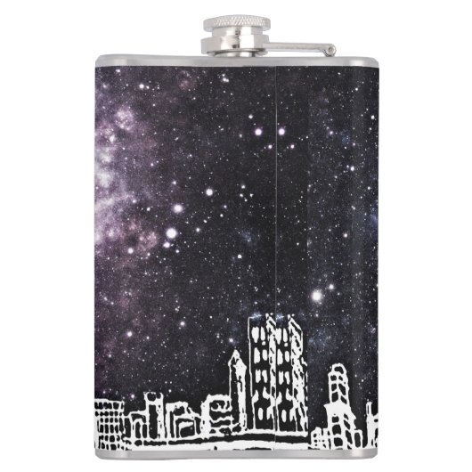 Comic Style Black & White City Skyline Galaxy Heupfles (Achterkant)