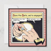 Comic Style Bling Ring Save the Date Red (Voorkant)