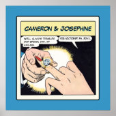 Comic Style Bling Ring Wedding Blue Poster (Voorkant)