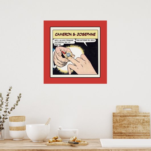 Comic Style Bling Ring Wedding Red Poster (Keuken)