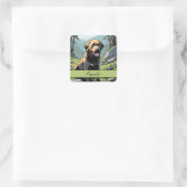 Comic Style Brown Labrador in Natuur Vierkante Sticker (Tas)