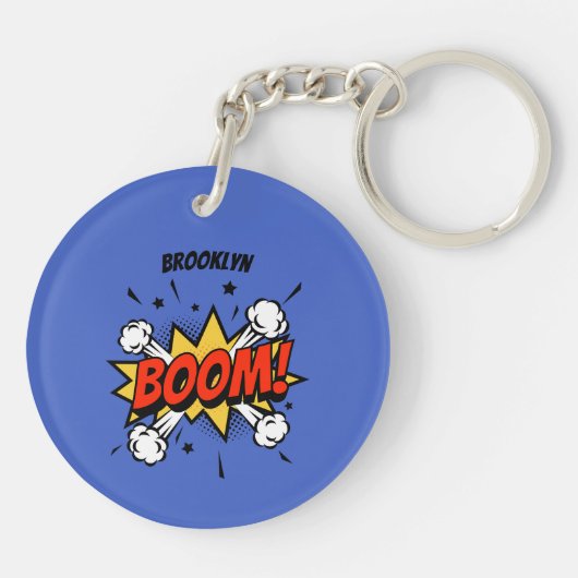 Comic style fun boom typografie pop art sleutelhanger (Achterkant)
