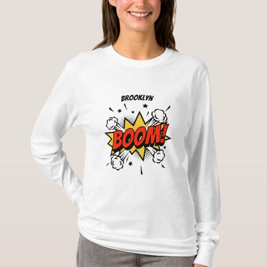 Comic style fun boom typografie pop art t-shirt (Voorkant)